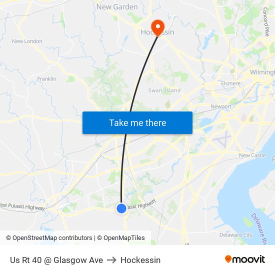 Us Rt 40 @ Glasgow Ave to Hockessin map