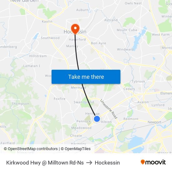 Kirkwood Hwy @ Milltown Rd-Ns to Hockessin map