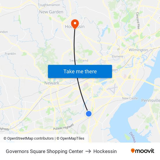 Governors Square Shopping Center to Hockessin map