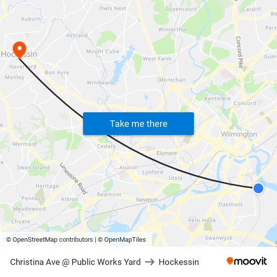 Christina Ave @ Public Works Yard to Hockessin map