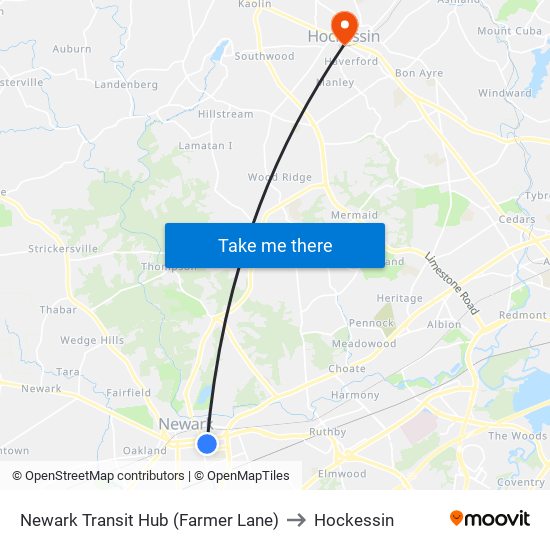 Newark Transit Hub (Farmer Lane) to Hockessin map