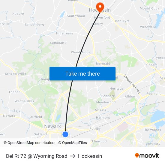 Del Rt 72 @ Wyoming Road to Hockessin map