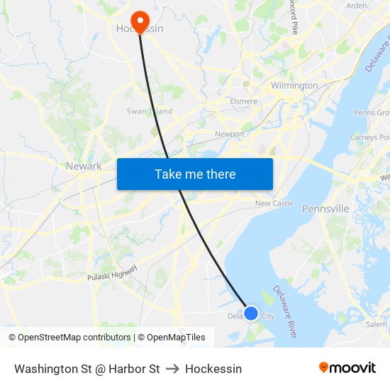 Washington St @ Harbor St to Hockessin map