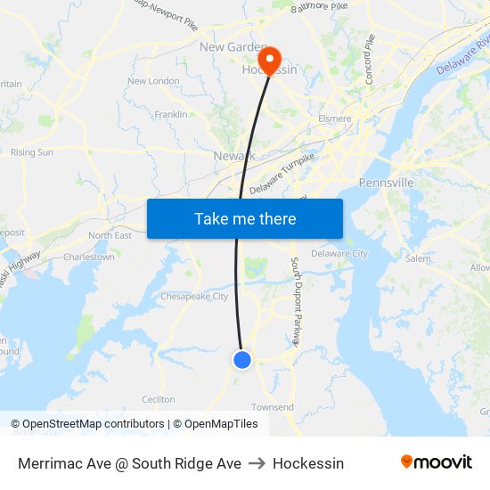 Merrimac Ave @ South Ridge Ave to Hockessin map