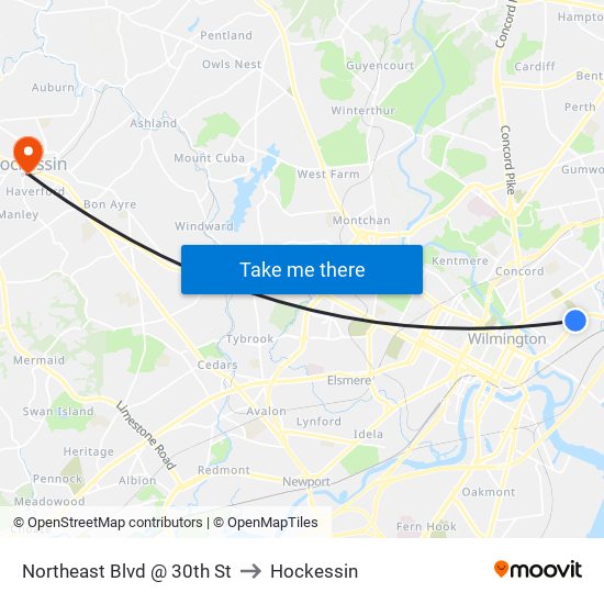 Northeast Blvd @ 30th St to Hockessin map