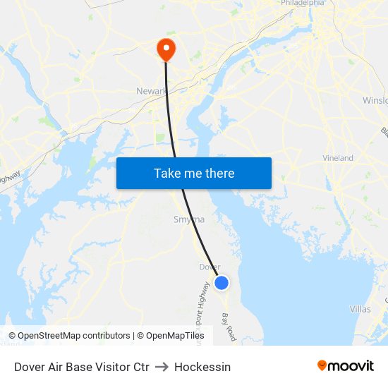 Dover Air Base Visitor Ctr to Hockessin map