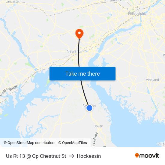 Us Rt 13 @ Op Chestnut St to Hockessin map