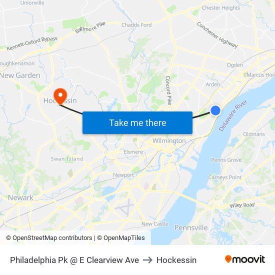 Philadelphia Pk @ E Clearview Ave to Hockessin map