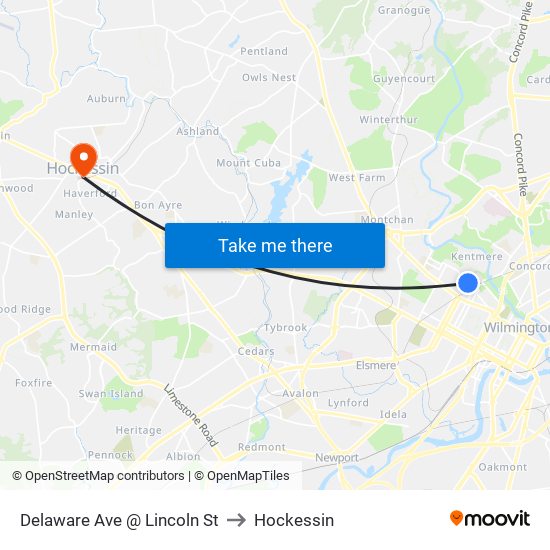 Delaware Ave @ Lincoln St to Hockessin map