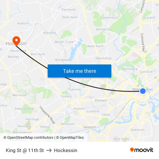 King St @ 11th St to Hockessin map