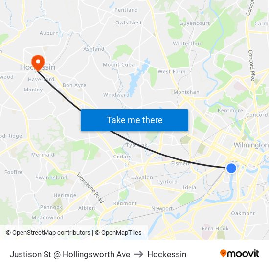 Justison St @ Hollingsworth Ave to Hockessin map