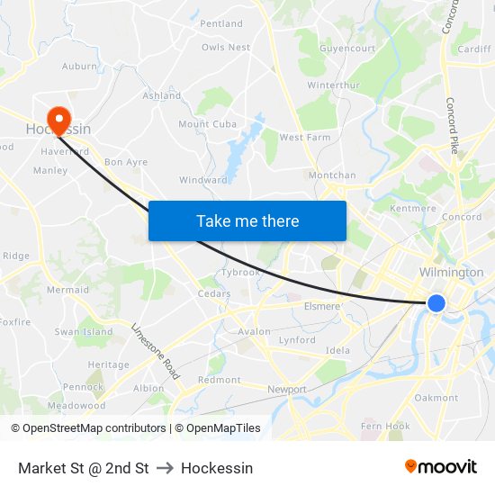 Market St @ 2nd St to Hockessin map