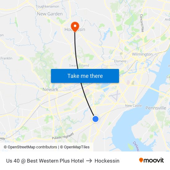 Us 40 @ Best Western Plus Hotel to Hockessin map