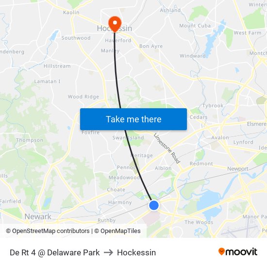 De Rt 4 @ Delaware Park to Hockessin map