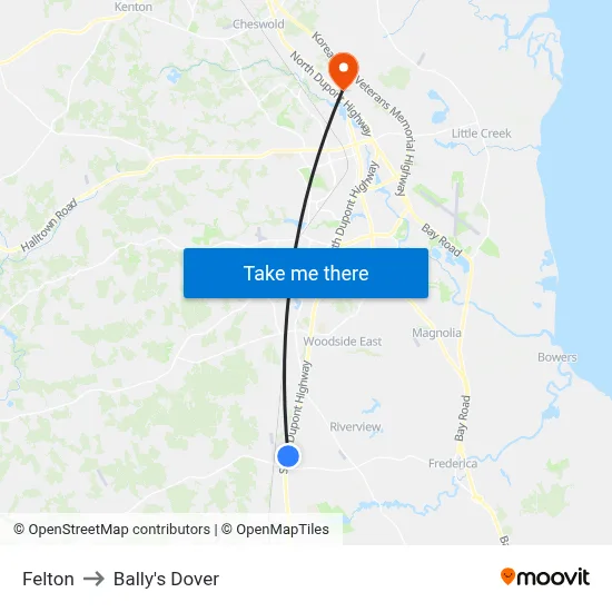 Felton to Bally's Dover map