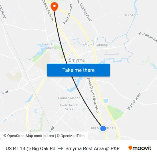 US RT 13 @ Big Oak Rd to Smyrna Rest Area @ P&R map