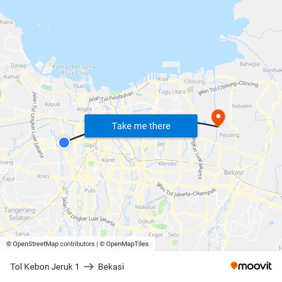 Tol Kebon Jeruk 1 to Bekasi map