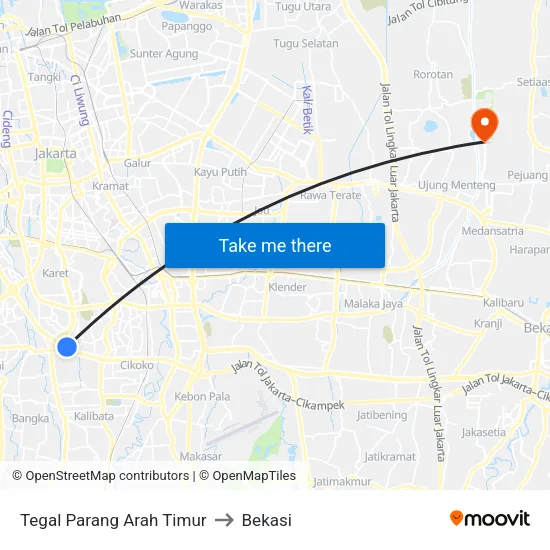 Tegal Parang Arah Timur to Bekasi map