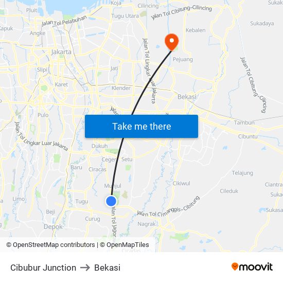 Cibubur Junction to Bekasi map