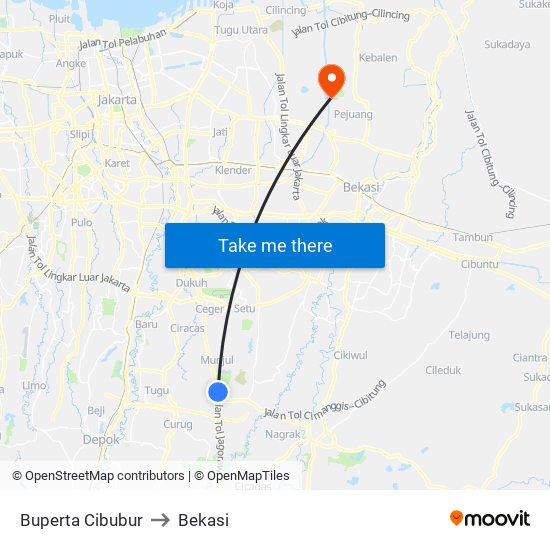 Buperta Cibubur to Bekasi map