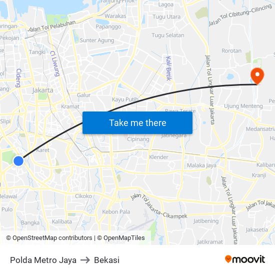 Polda Metro Jaya to Bekasi map