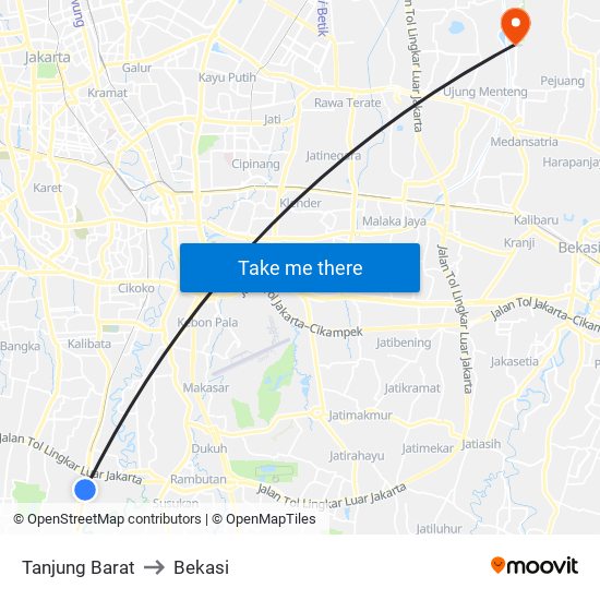 Tanjung Barat to Bekasi map