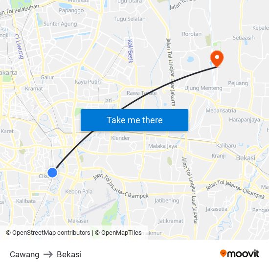 Cawang to Bekasi map