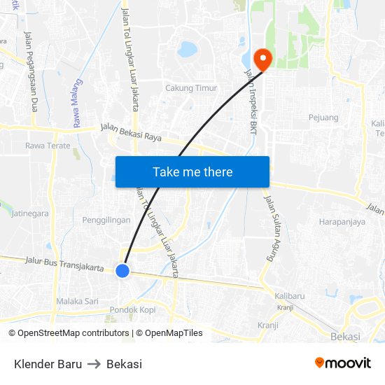 Klender Baru to Bekasi map