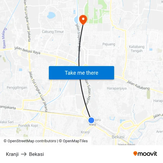 Kranji to Bekasi map