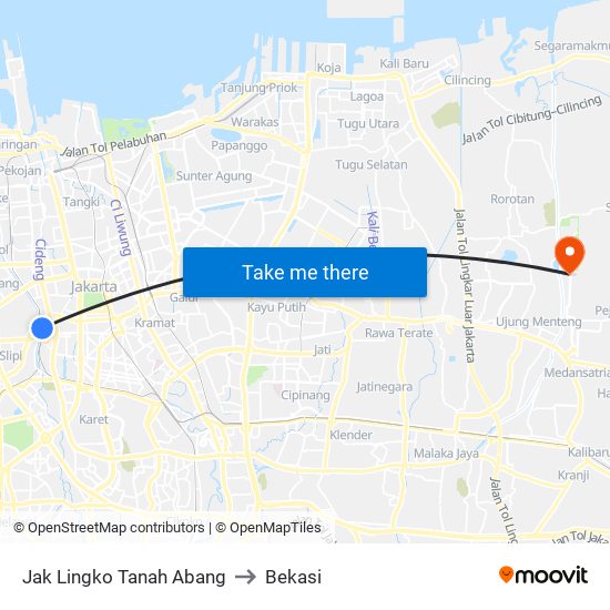 Jak Lingko Tanah Abang to Bekasi map