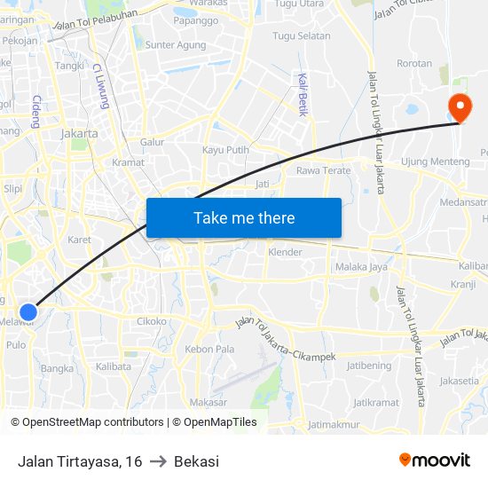 Jalan Tirtayasa, 16 to Bekasi map