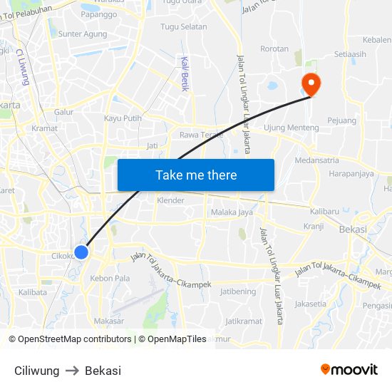 Ciliwung to Bekasi map