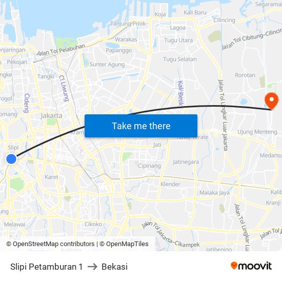 Slipi Petamburan 1 to Bekasi map