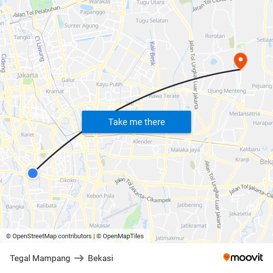 Tegal Mampang to Bekasi map