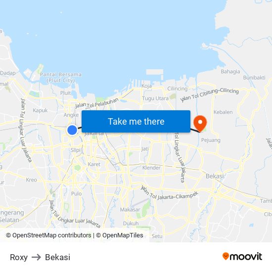 Roxy to Bekasi map