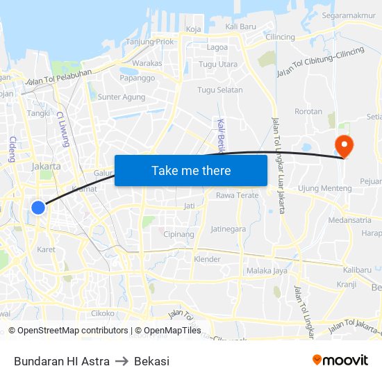 Bundaran HI Astra to Bekasi map