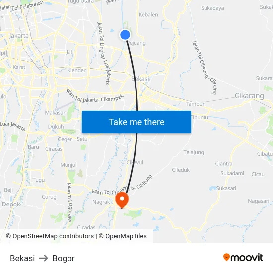 Bekasi to Bogor map