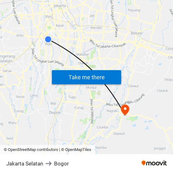 Jakarta Selatan to Bogor map