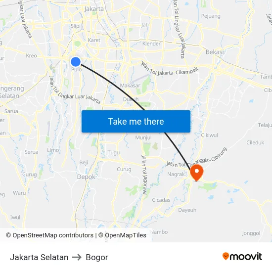 Jakarta Selatan to Bogor map