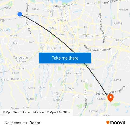 Kalideres to Bogor map