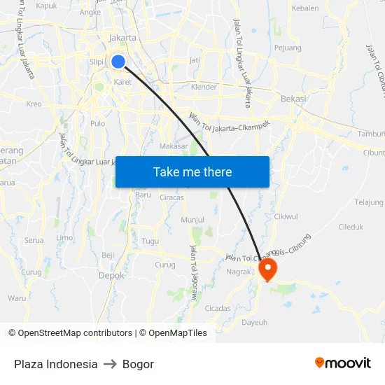 Plaza Indonesia to Bogor map