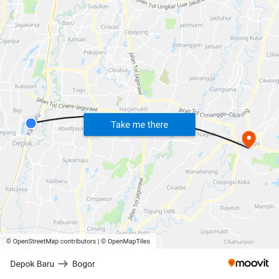 Depok Baru to Bogor map