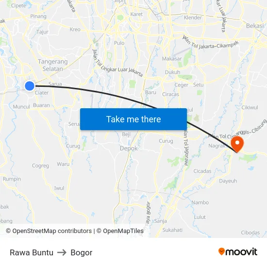 Rawa Buntu to Bogor map