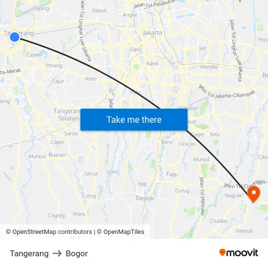 Tangerang to Bogor map