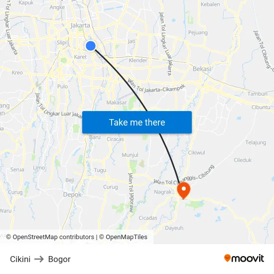 Cikini to Bogor map