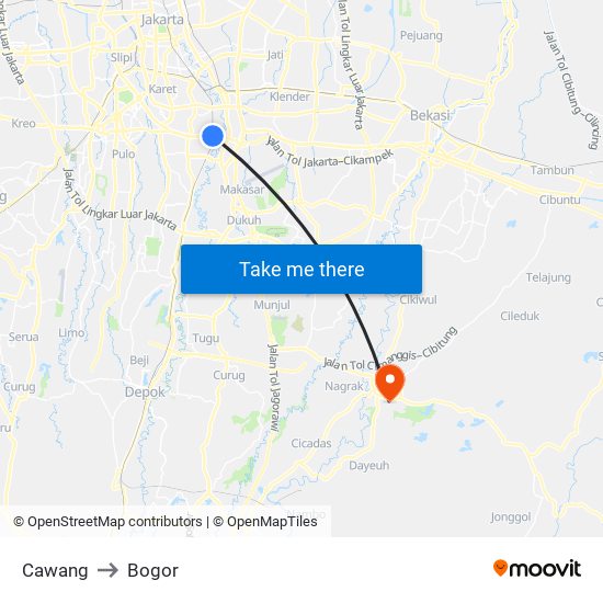 Cawang to Bogor map