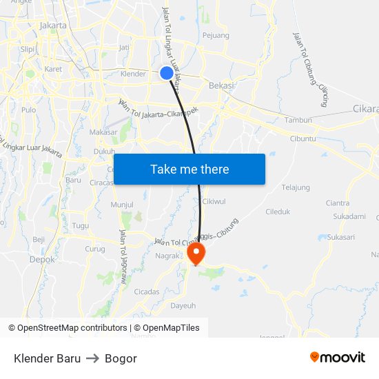 Klender Baru to Bogor map