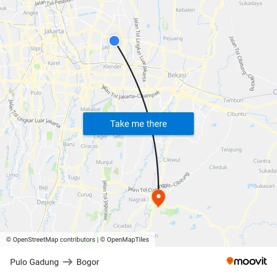 Pulo Gadung to Bogor map
