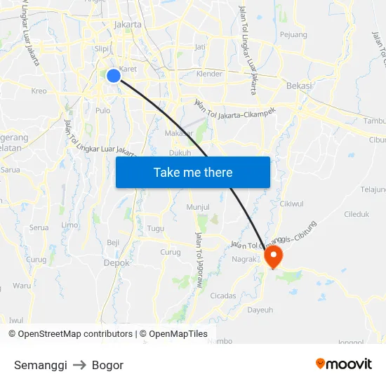 Semanggi to Bogor map