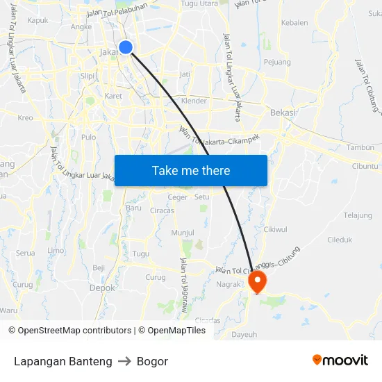 Lapangan Banteng to Bogor map